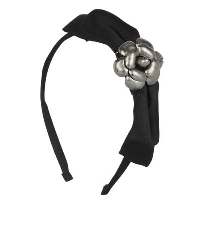 Chanel Camelia Bow Headband, &pound;350, Accessories, Black, Brass/Silk, Front view